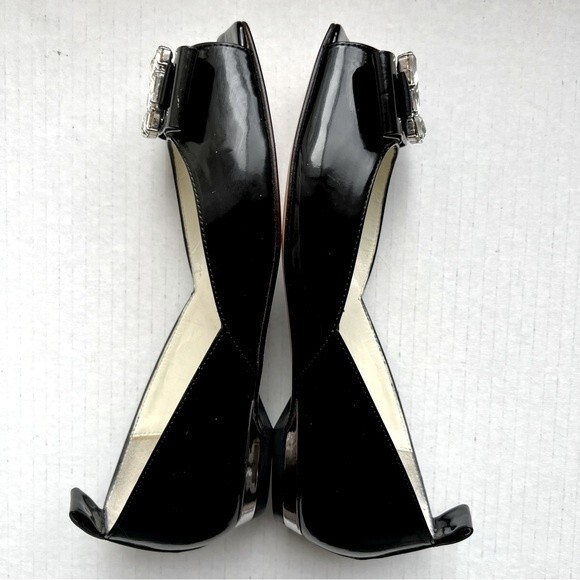 Baldinini Trend Black Patent Leather Jeweled Flats w/ Peep Toe Women EU 35 US 5 - Picture 5 of 15